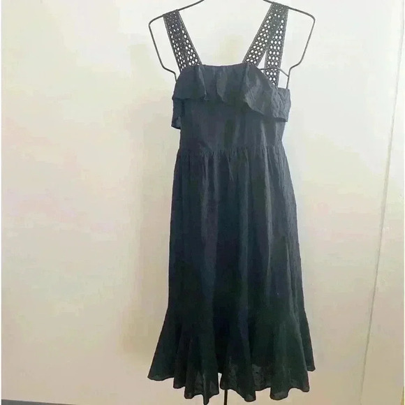J.Crew black eyelet ruffle midi dress 00 - Picture 1 of 5